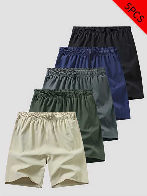 5pcs Men's Activewear Shorts - High-Performance, Budget-Friendly! Breathable, Stretch Fabric for Workouts & Daily Life | Imported From China, Sizes for Every Guy (Up to 220.46LB)