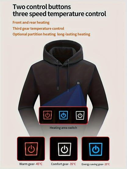 Men's Heating Hoodie with 9 Heating Zones, Electric Heating Sweatshirt, Winter Thermal Pullover Sweater Fall/Winter Essential Hoodie (Battery Not Inculded)