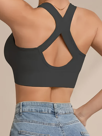 Set of 4 Women'S Wireless Bras Featuring Removable Padding, Front Zipper, X-Shaped Back, And No Underwire. Available in Solid Black, Suitable for Sports, Daily Use, And Versatile Occasions