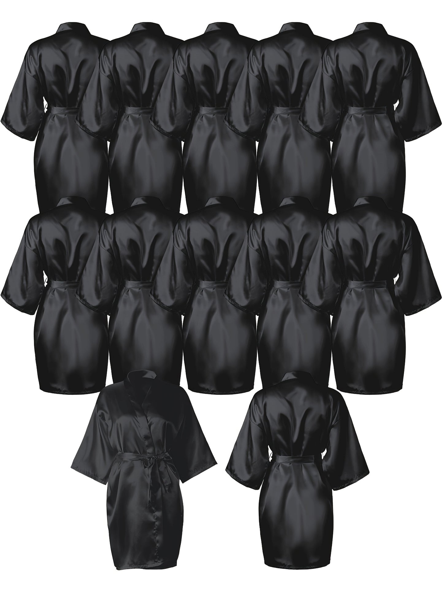 [Lightweight Satin Kimono Robes] 12pcs Lightweight Satin Women's Kimono Robes | V-Neck Short Kimono for Weddings, Bridal Showers & Birthday Parties (Black), Bridal Party Attire, Sophisticated Craftsmanship