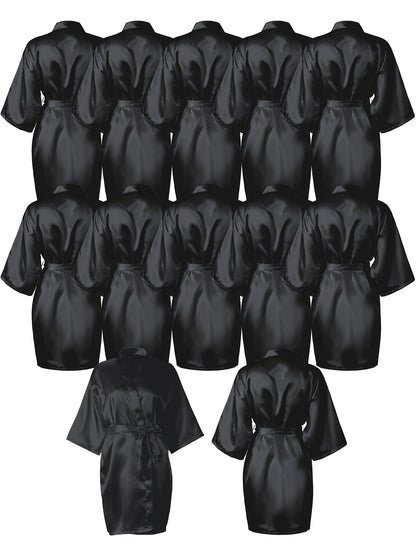 [Lightweight Satin Kimono Robes] 12pcs Lightweight Satin Women's Kimono Robes | V-Neck Short Kimono for Weddings, Bridal Showers & Birthday Parties (Black), Bridal Party Attire, Sophisticated Craftsmanship