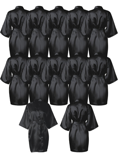 [Lightweight Satin Kimono Robes] 12pcs Lightweight Satin Women's Kimono Robes | V-Neck Short Kimono for Weddings, Bridal Showers & Birthday Parties (Black), Bridal Party Attire, Sophisticated Craftsmanship