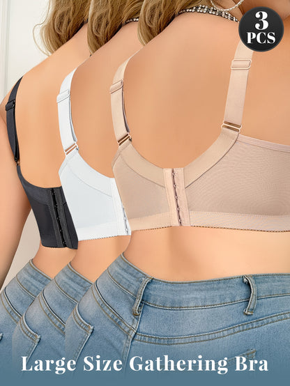 3pcs Large Size Women' Elegant Lace Underwire Bra - Full-Coverage Lift Suitable for Daily Wear & Special Occasions, Adjustable Shoulder Straps, Non-Detachable Pads, Boning, Shipped from Local Warehouse (Hand Washable)