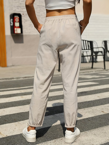 Women's Linen Pants - Summer High Waist Straight Leg Pants with Drawstring | Casual Beach Palazzo Pants | Boho Vacation Trousers for Travel