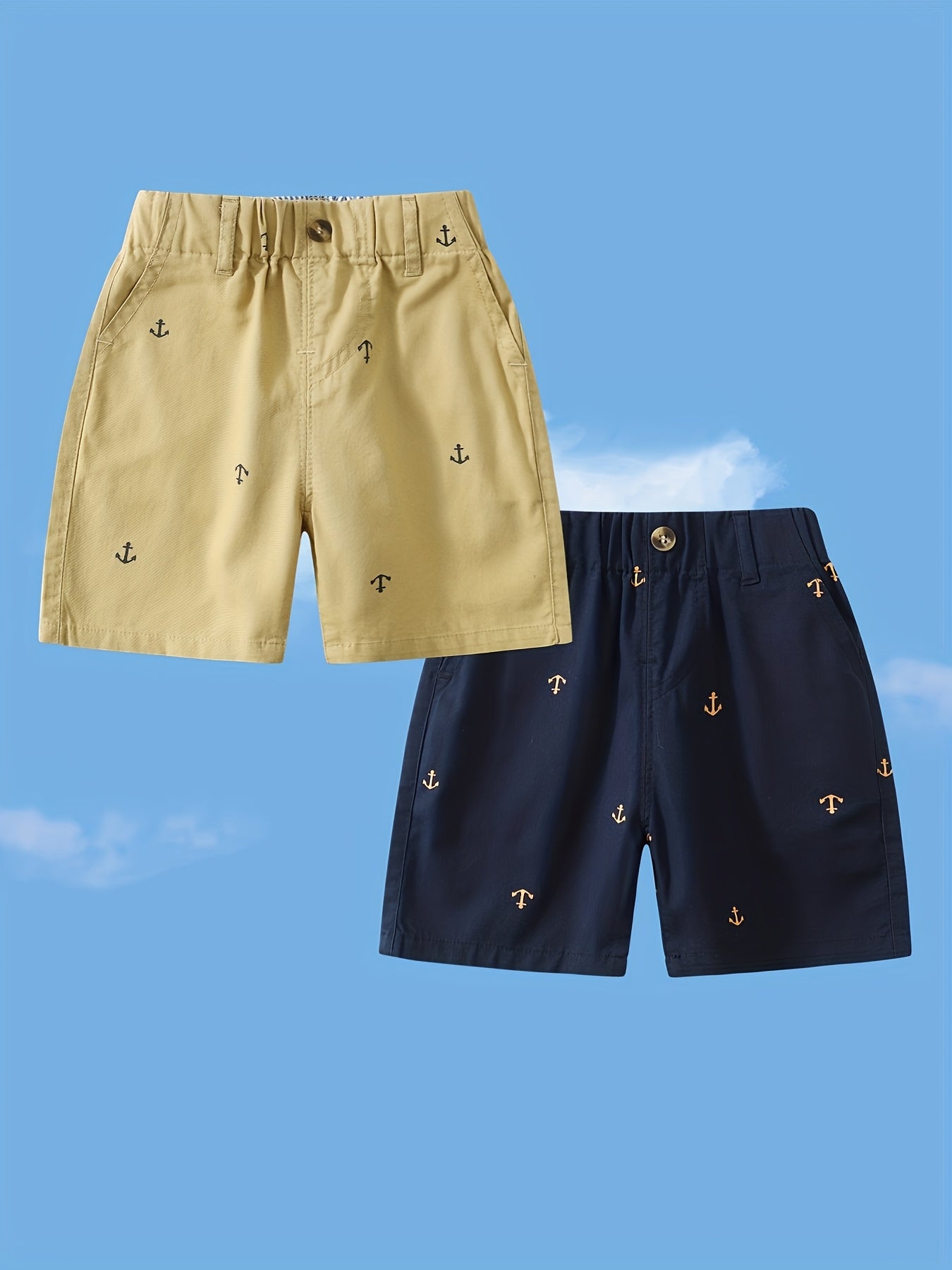 2-Pack Toddler Boys' Athletic Shorts With Pockets - Pull-On Design Active Adorable Anchor-Print, Soft And Breathable Casual Summer Shorts For Kids 1-7 Years, for Outdoor