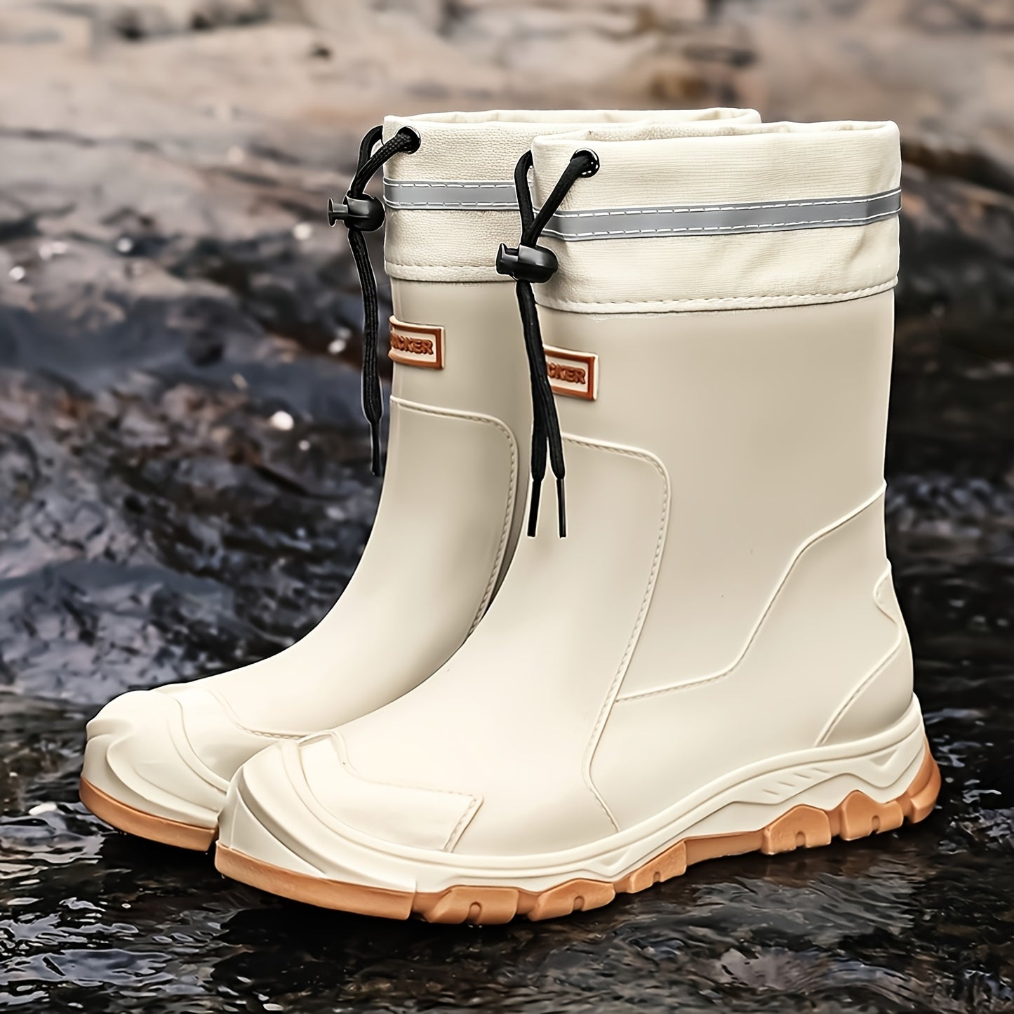 MUXLKINA Stylish Rain Boots| Men's and Women's Ankle Boots- Full Size Range, All Seasons, Lightweight and Comfortable, Perfect for Casual Attire, Outdoors, Rainy Days, Muddy Grounds, Music Festivals, Camping. Easy to Clean| Slip-on, Women Shoes
