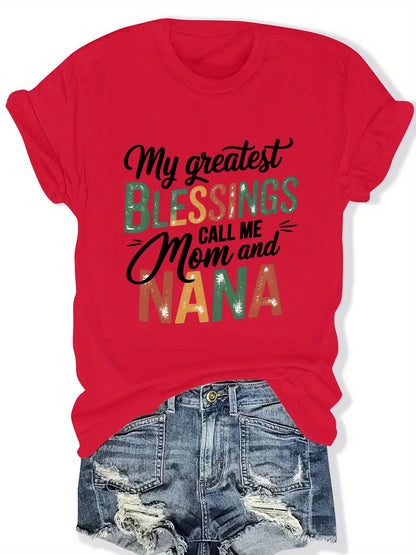 Plus Size - Plus Size - Short Sleeve Crew Neck T-Shirts for Plus Size Women (1XL-5XL) Featuring Patterns And Letter Designs, Made from Soft And Comfortable Fabric, Perfect for Festive Occasions, Making an Excellent Holiday Gift