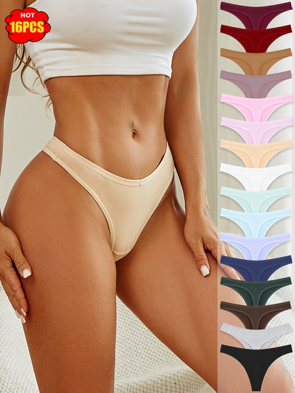 16pcs Set Of Solid Color Underwear, Fashionable, Comfortable, Atmospheric, Soft And Elastic Underwear, Suitable for Daily Commuting, Women's Underwear And Underwear