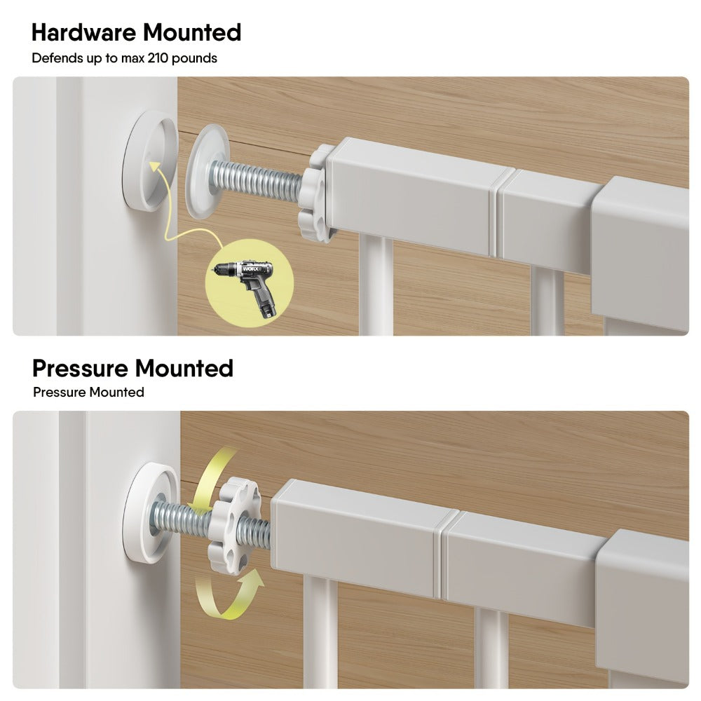 Adjustable Metal Gate - 27-43 Inch Width - Adjustable-width metal barrier in black or white