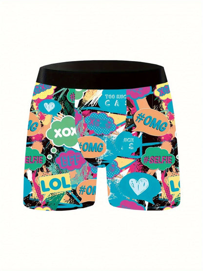 10pcs Men's Graffiti and Game Controller Boxer Briefs- Breathable Quick-Dry Polyester, Medium Elasticity, Random Camouflage Print for Home, Swimming, and Casual Wear, Playful Pattern Boxer Briefs| Comfortable and Well-fitted Boxer Shorts