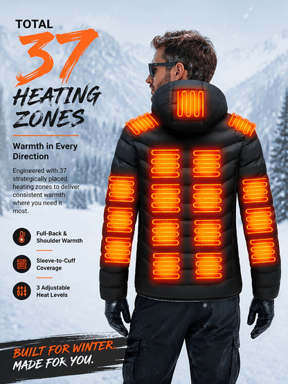 Heated Jacket with Pocket Pullover, Couple's Style Coat, Suitable for Outdoor Activities In Autumn And Winter, New Year's Outfit, Birthday Gift, Three Adjustable Temperature Settings, USB Interface (battery Not Included)
