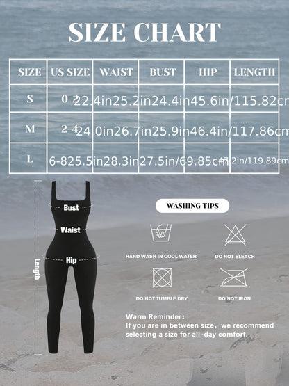 Shapewear Bodysuit For Women Tummy Control Square Neck Seamless Ribbed Jumpsuit Sleeveless Tank Top Leggings, For, High Elastic Fit