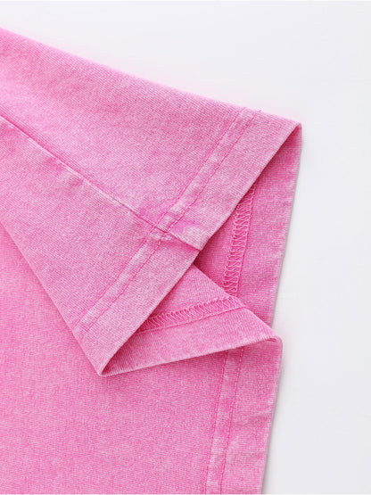 Men'S Casual Retro Washed 230G 100% Pink Short Sleeve T-Shirt, Breathable And Sweat-Absorbent, Comfortable Top, Suitable for All Seasons, Machine Washable, Perfect Holiday Gift for Friends, Plus Size