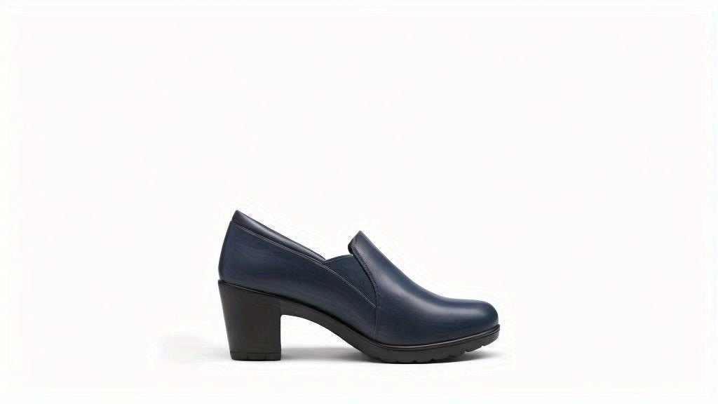 Women's Low Chunky Block Heel Pumps - Slip-On Round Toe Loafers with Chunky Heel, Upper & -Slip TPR Sole, Low Block Heels (No Throat Required) for Office, Business Casual & Everyday, Women Shoes