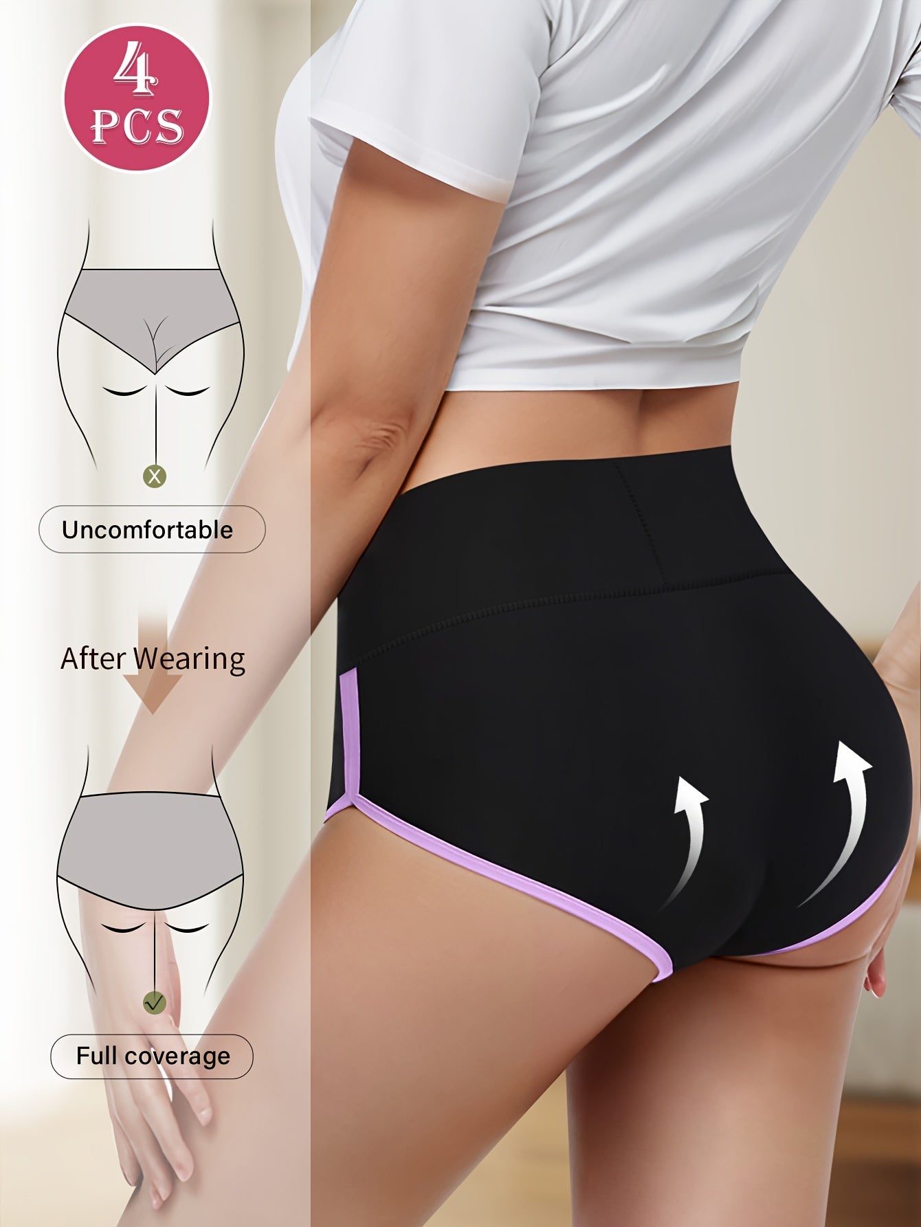4pcs Women's High Waist Briefs, Underwear for Women Color Block Design, Printed Pattern, Soft & Comfortable Daily Triangle Underwear