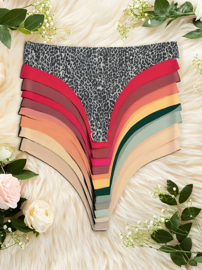 10pcs Women'S Low-Rise Seamless Thong Underwear, Plain-colored Leopard Sexy Ladies Underwear, Sexy Comfortable Seamless Underwear, Daily Essentials, Sleek Style, Smooth Texture