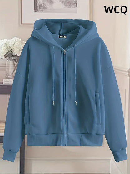 Women's Chic White Zip-Up Hoodie - Casual Polyester Sweatshirt with Geometric Pattern, Machine Washable &  Cleanable, Ideal for Spring/Summer/Fall, Sweater Hoodie