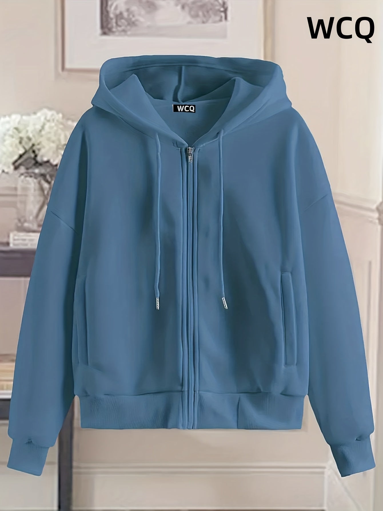 Women's Chic White Zip-Up Hoodie - Casual Polyester Sweatshirt with Geometric Pattern, Machine Washable &  Cleanable, Ideal for Spring/Summer/Fall, Sweater Hoodie