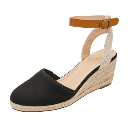 Women's Ankle Strap Closed Toe Espadrille Wedge Heels Sandals, Versatile and Stylish for weddings, shopping, dating, with wrap dresses, jeans, skirts, shorts, jumpsuits, for formal or casual occasions