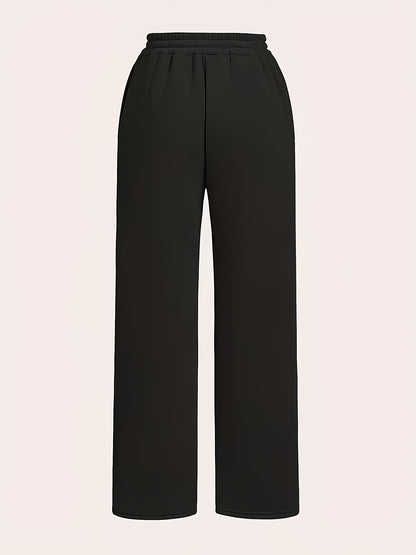4pcs Women's Straight-leg Casual Pants - Elastic Waistband, with Pockets, Comfortable All Year Round, Machine Washable, Smooth Texture, Simple Design - Red, Black, White, Gray Casual Home Pants, Jogging Pants, Casual Wear, Halloween, Teacher's Day