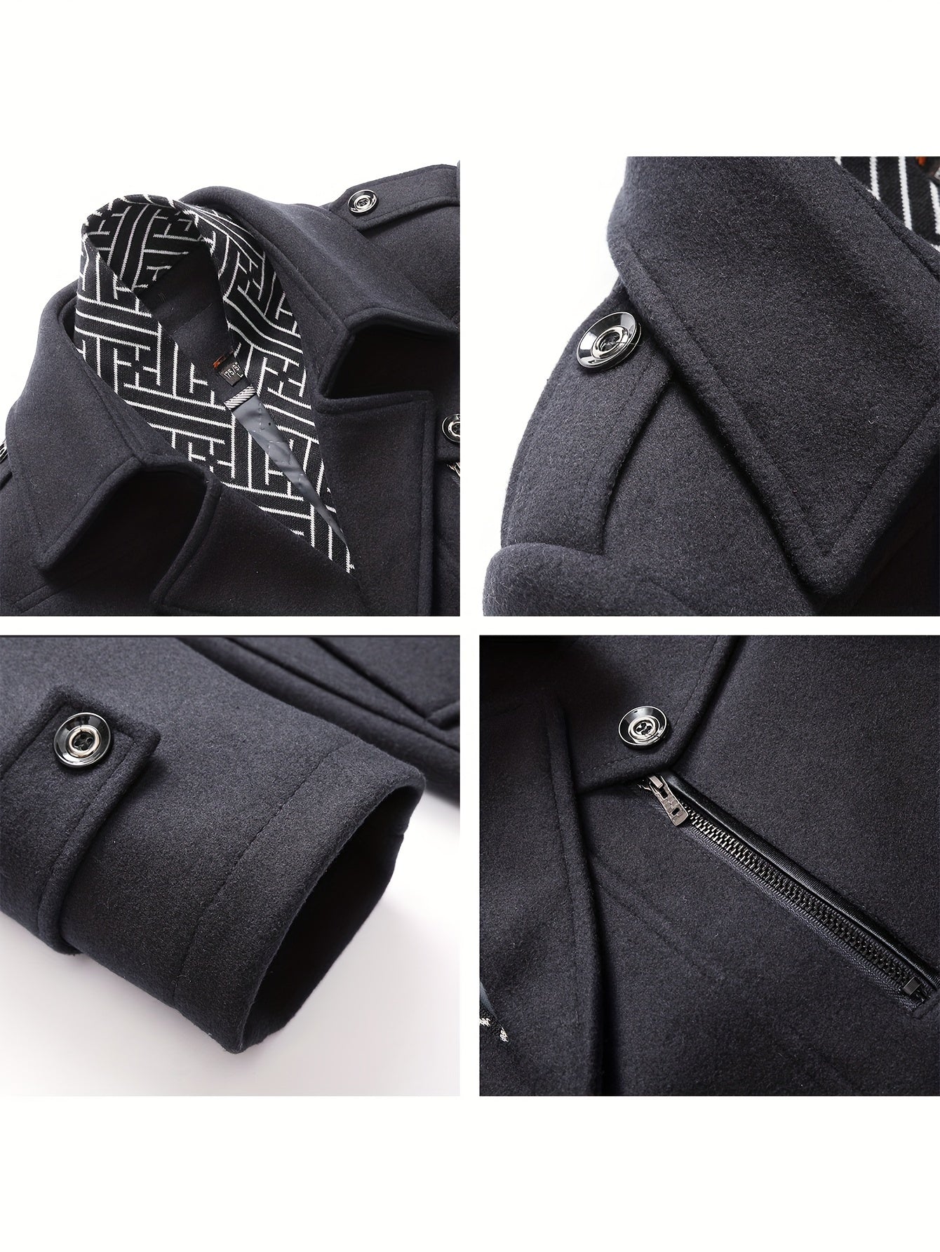 Men'S Wool Blend Coat with Detachable Soft Scarf Notched Collar Single Breasted Overcoat