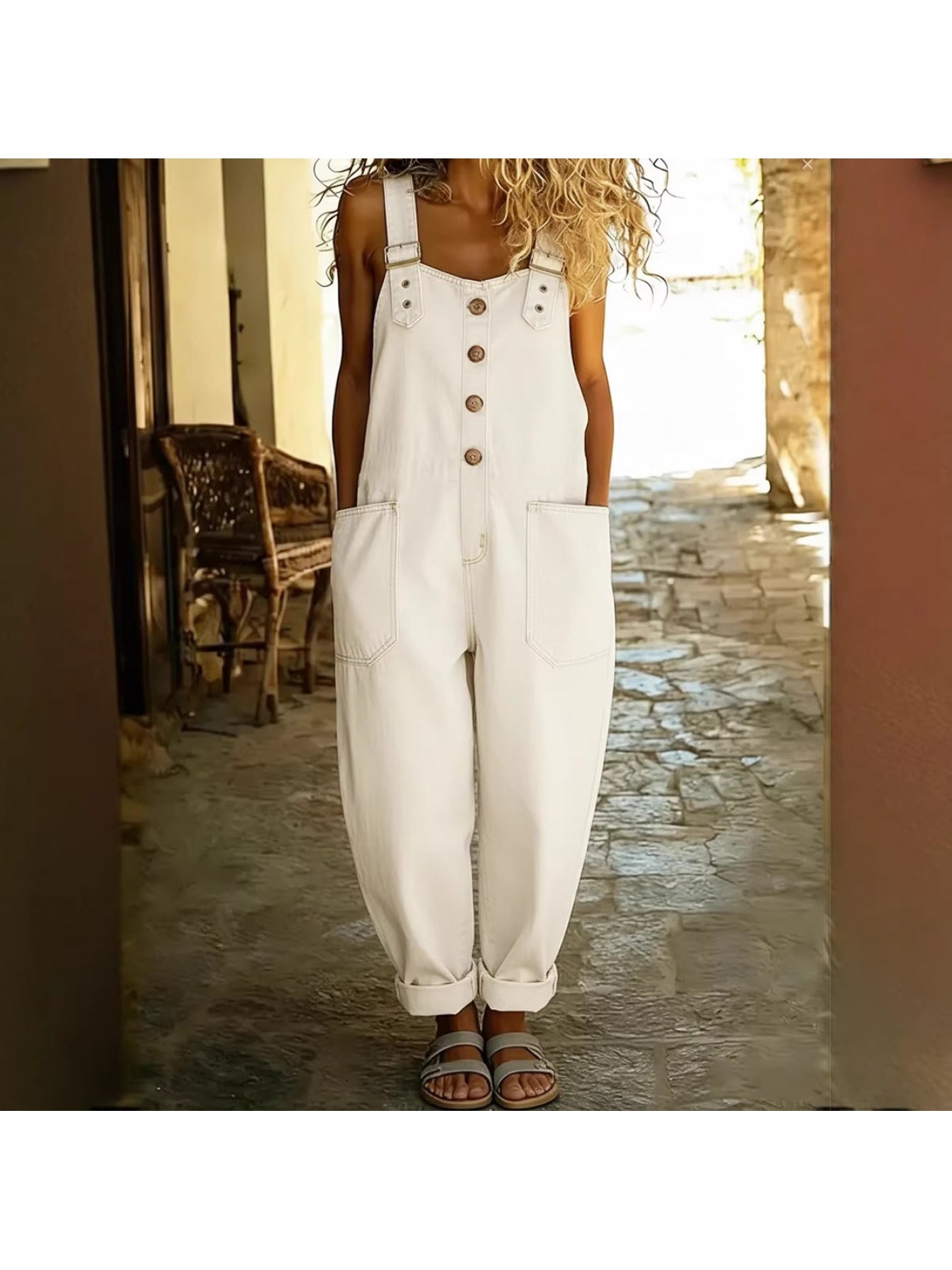 Plus Size, Items Run Small, Please Order According to Our Size Chart. Plus Size Women's Casual Loose Denim Overalls with Button Pockets, Denim Jumpsuit for Daily Wear.