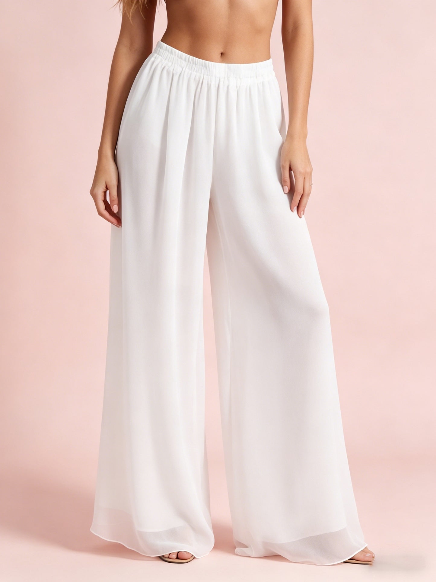 Women'S High Waist Wide Leg Yoga Pants, Flowy Elastic Waist Palazzo Pants, Breathable Lightweight Straight Leg Pants, Summer Cool Draping Floor-Length Pants, Comfortable Loose Pants for Work Travel And Sports