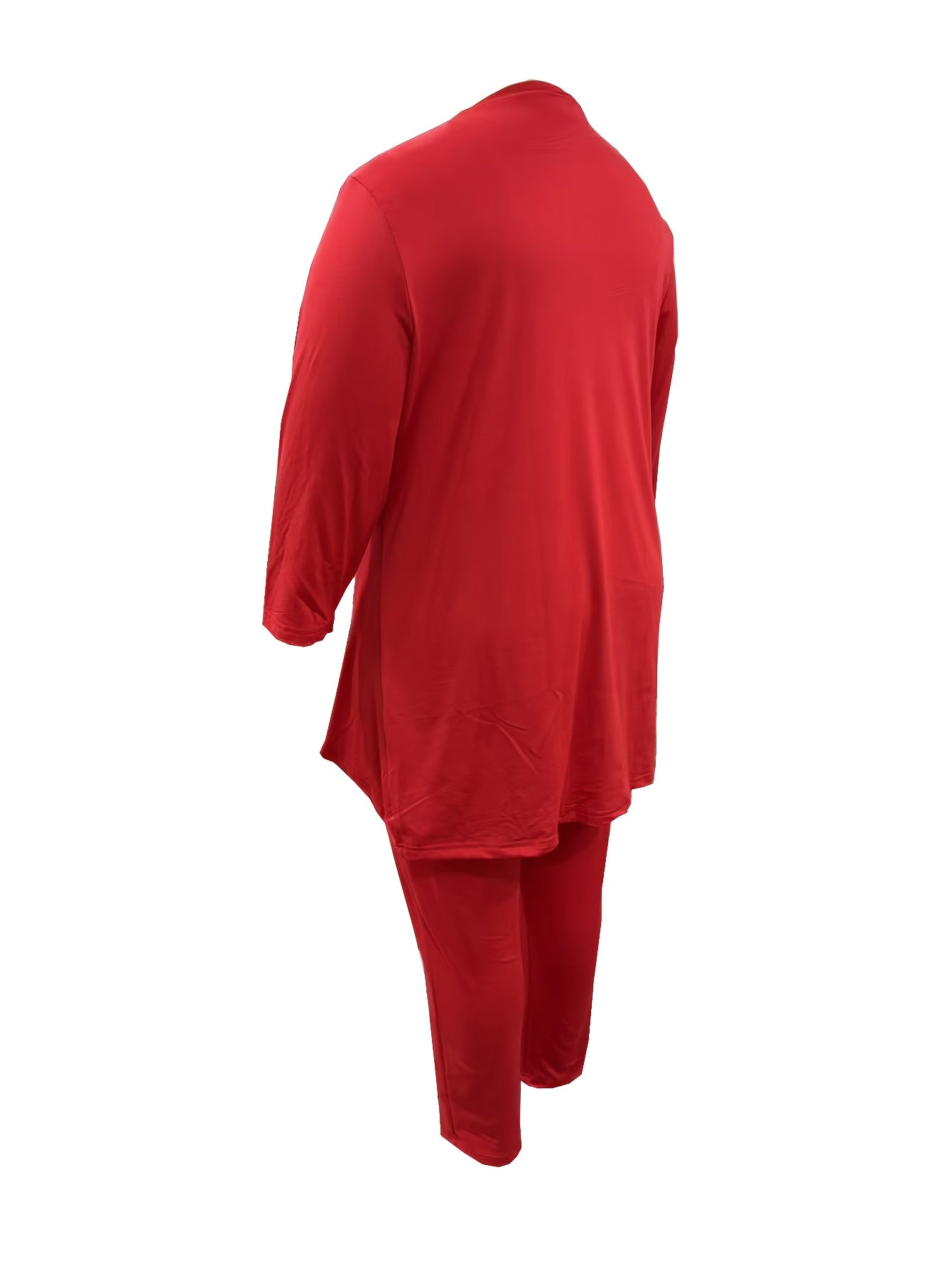 Plus Size - Plus Size Two-piece Set, Solid Color Round Neck 7-inch Sleeve Top And Pants Set, Women'S Two-piece Set