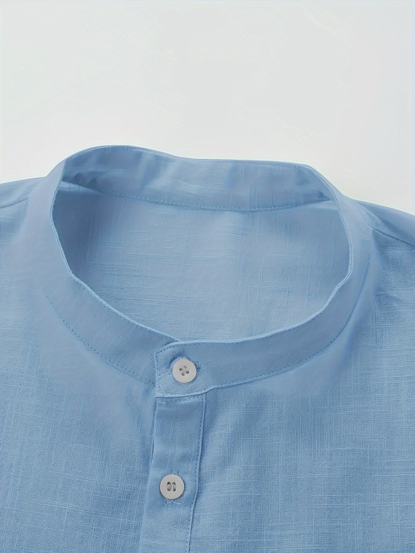 Plus Size Men'S Solid Shirt, Casual Breathable Half Button Cotton Blend Stand Collar Long Sleeve Shirt For Outdoor Activities, Men'S Clothing