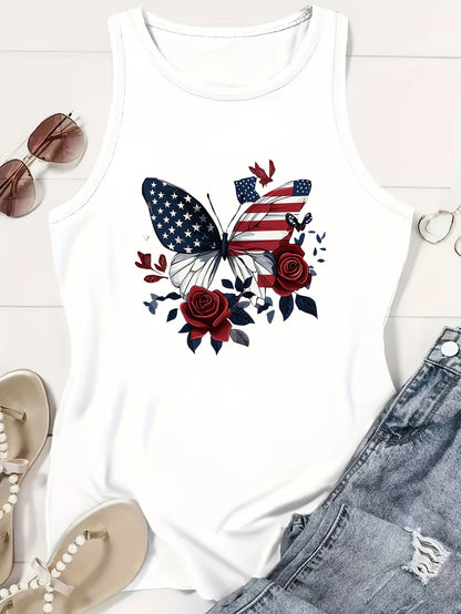 1pc, 180g Fashionable Crew Neck Tank Top - Drawing Printed Top for Women - Casual Short Sleeveless Crew Neck Shirt - Lightweight & Breathable Vest for All Seasons Wardrobe, Polyester