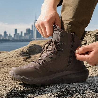 Men's Tactical Boot Lightweight Comfortable Boots for Work All Day Side Zipper Motorcycle Combat Hiking Boots 8 Inches
