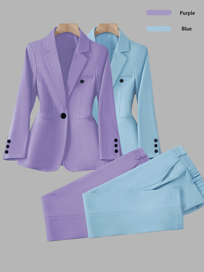 Elegant Women's Suit Set, Fashionable Business Style Solid Color Professional Blazer and Trousers 4pcs Set