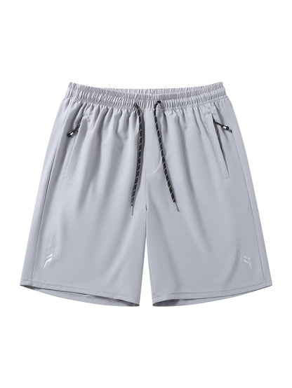5pcs Men's Casual Sports Shorts with Hidden Zipper Pockets, Contrast Zipper, Summer Breathable Quick-Dry Fabric, for Daily Wear, Running, Basketball, Knee-Length Pants for Men, Quick-Dry Fitness Shorts for Men, Striped Waistband with Drawstring