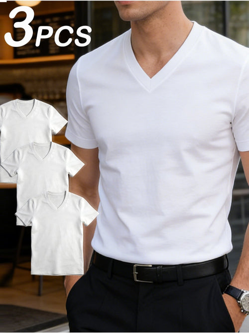 Men's HY01-Black-3pcs V-Neck Slim-Fit T-Shirt - product view 1