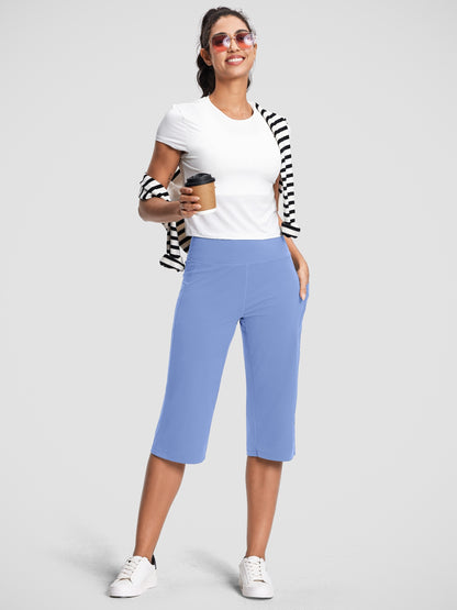 18-Inch Capri Trousers for Women Featuring a High Waist, Pockets, Tummy Control, And a Loose Straight Leg Design Suitable for Workouts And