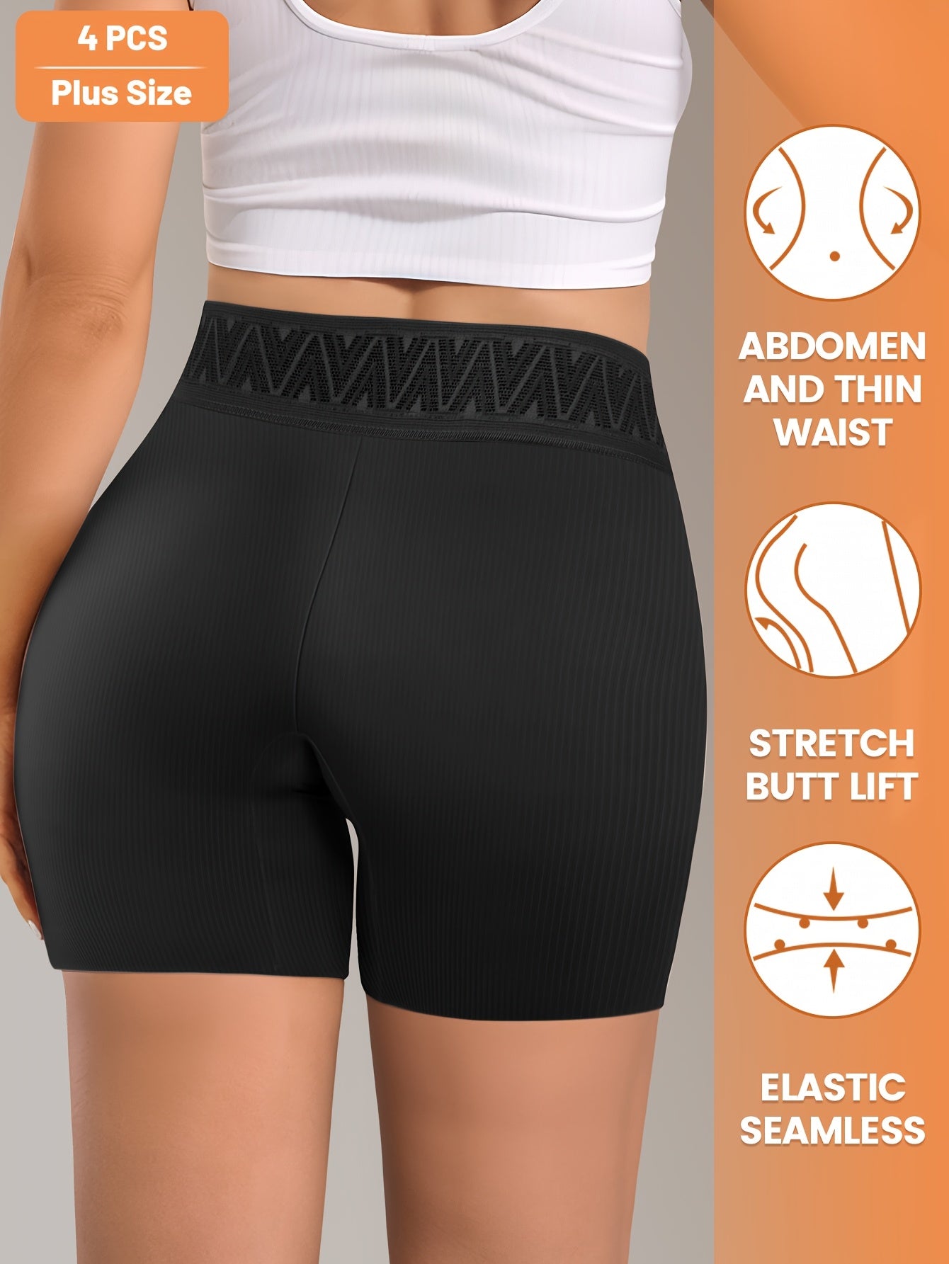 [4pcs High-Waist Briefs] 4pcs Plus Size Women's High-Waist Boxer Briefs, Tummy Control & Butt Lifting, Printed Design, Soft & High Elasticity, Comfortable For, & Daily Wear