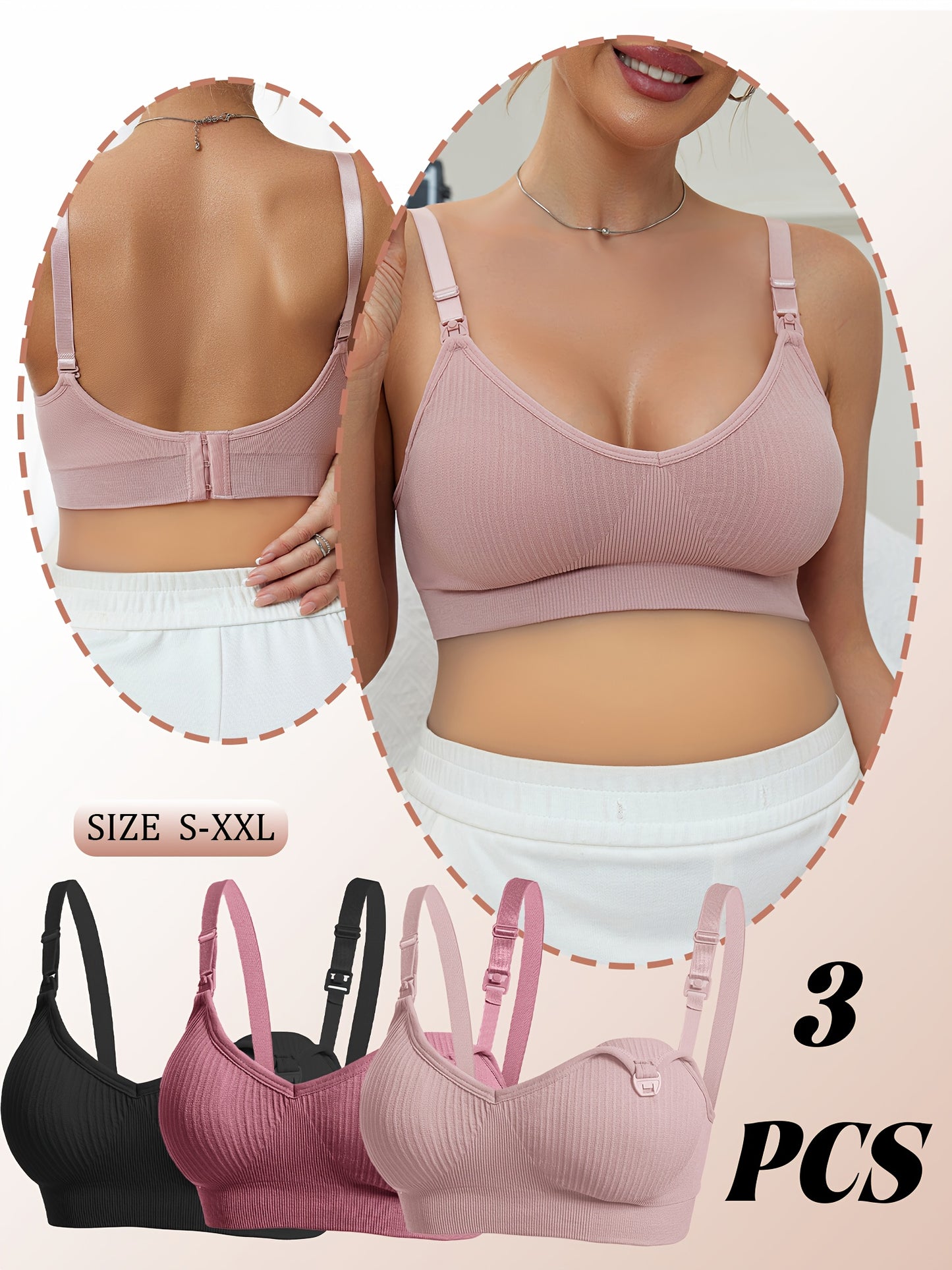 [Selected 3pcs Set] Comfortable Bandeau Bra for Women Tube Top Style with Ribbed Fabric And Elastic Support Perfect for Daily Wear Seamless Bandeau Bra for Women Strapless Wireless Tube Top with Removable Pads Super Stretchy And Soft Fit