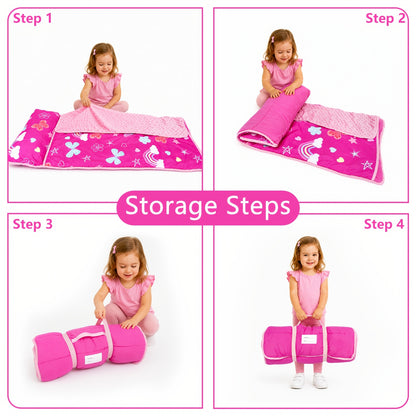Primlect Portable Nap Mat with Pillow, Lightweight & Cooling Minky Dot Material, Foldable, Breathable & Ideal for Travel and Preschool Daycare, Soft Nap Blanket for Girls & Boys, Perfect Father's Day Gift