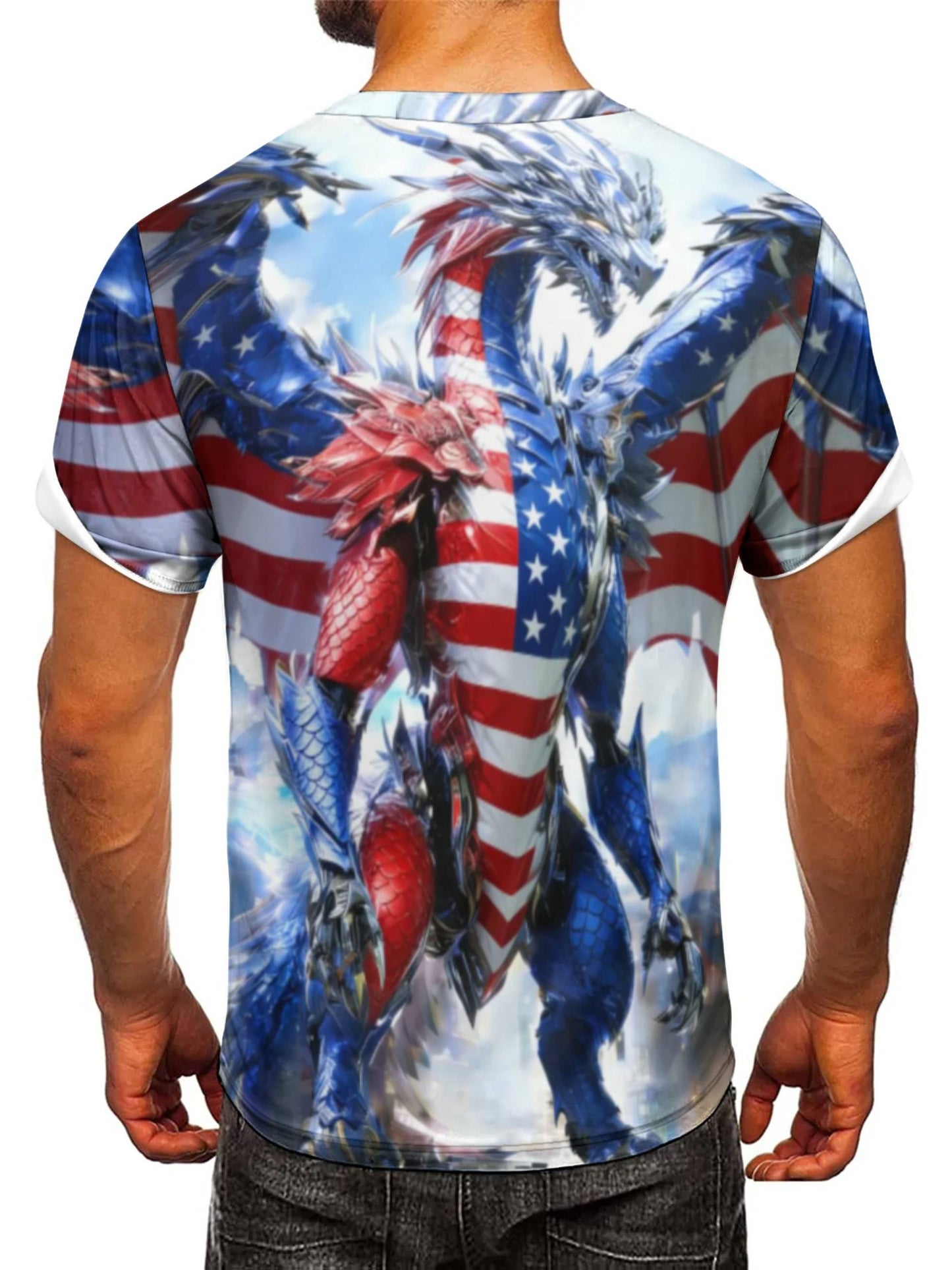Wuwei Mechanical Blue Dragon 3D Pattern Printed Men's Graphic T-Shirt Comfort T-Shirt, Short Sleeve Pullover, Men's Summer Outdoor Clothing