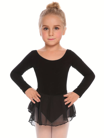 Girls' Classic Long Sleeve Ballet Leotard with Crisscross Back Detail - Stretchy Polyester Dance Dress for Parties, Birthdays & Sports Events, Perfect for Outdoor, All Seasons, Gift for Back-To-School Season, Beach Essentials