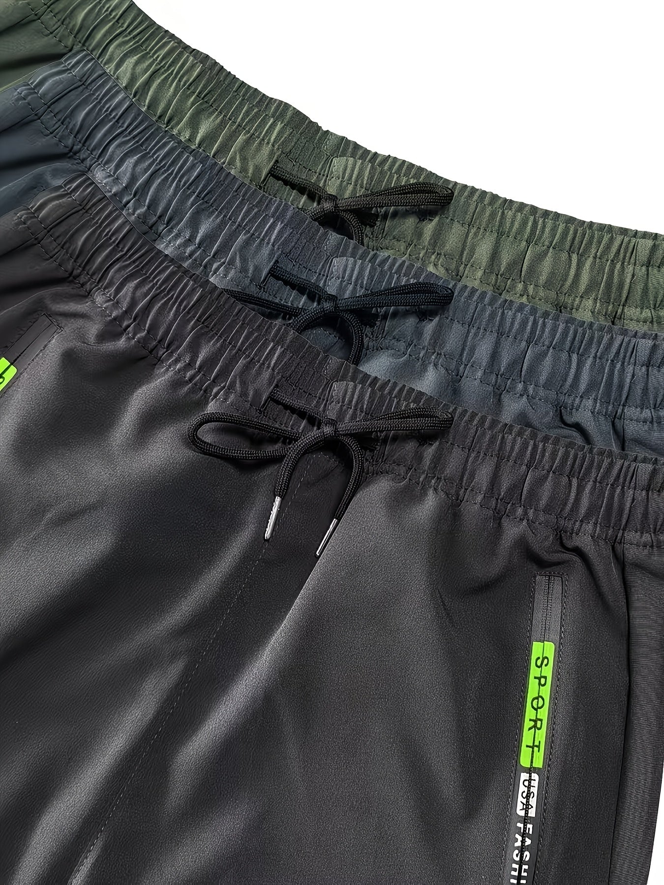 3pcs Men'S Slim Work Pants, With Drawstring Elastic Waist, Zipper Pocket And Large Patch Pocket. Comfortable And Breathable, Suitable For Outdoor And Daily Casual Wear.