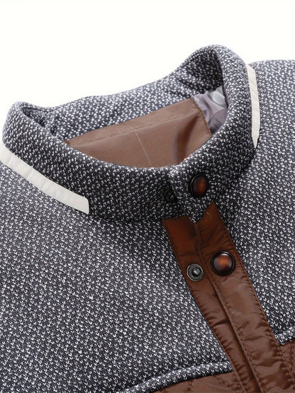 Men's Casual Stand Collar Plaid Side Seam Pocket Patchwork Jacket