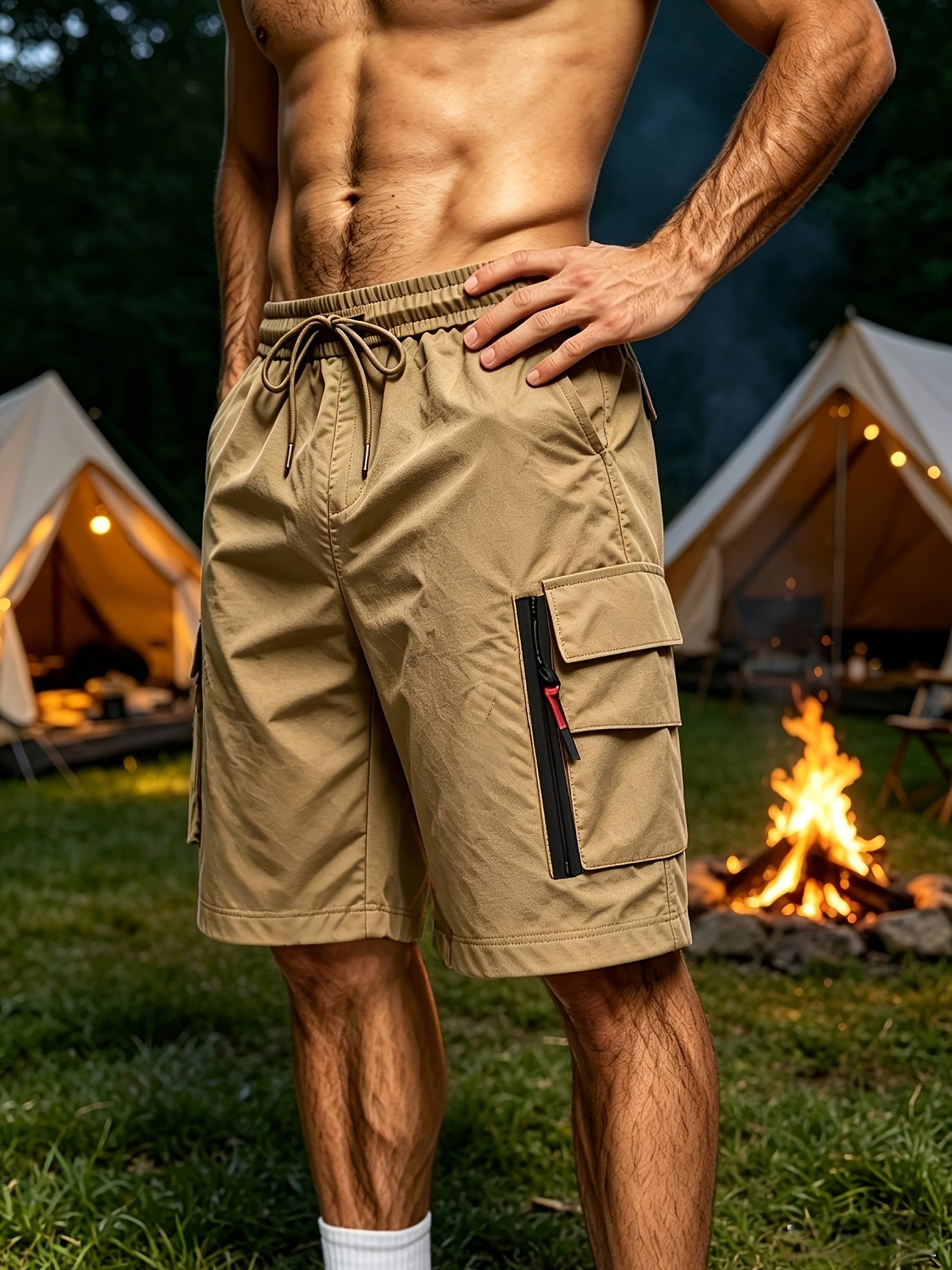 Men's 4pcs Quick Dry Cargo Shorts, High Quality Multi-Pocket Outdoor Shorts, Elastic Waist Utility Shorts for Hiking, Camping & Daily Wear, Lightweight Breathable Fabric