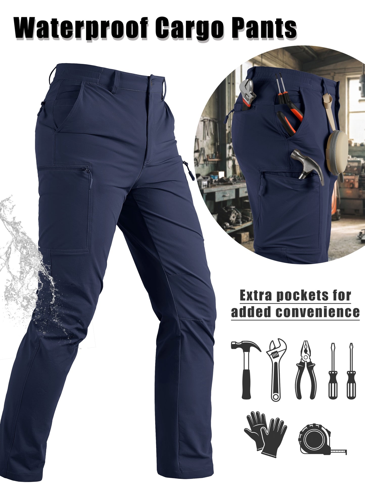 Men'S Cargo Pants Spring Hiking Trousers Quick-Dry Ripstop Stretch Fabric Breathable Moisture-Wicking Lightweight Elastic Waist And 3D-Cut 6 Pockets Outdoor Pants for Fishing Travel Camping, Work in Spring And Summer
