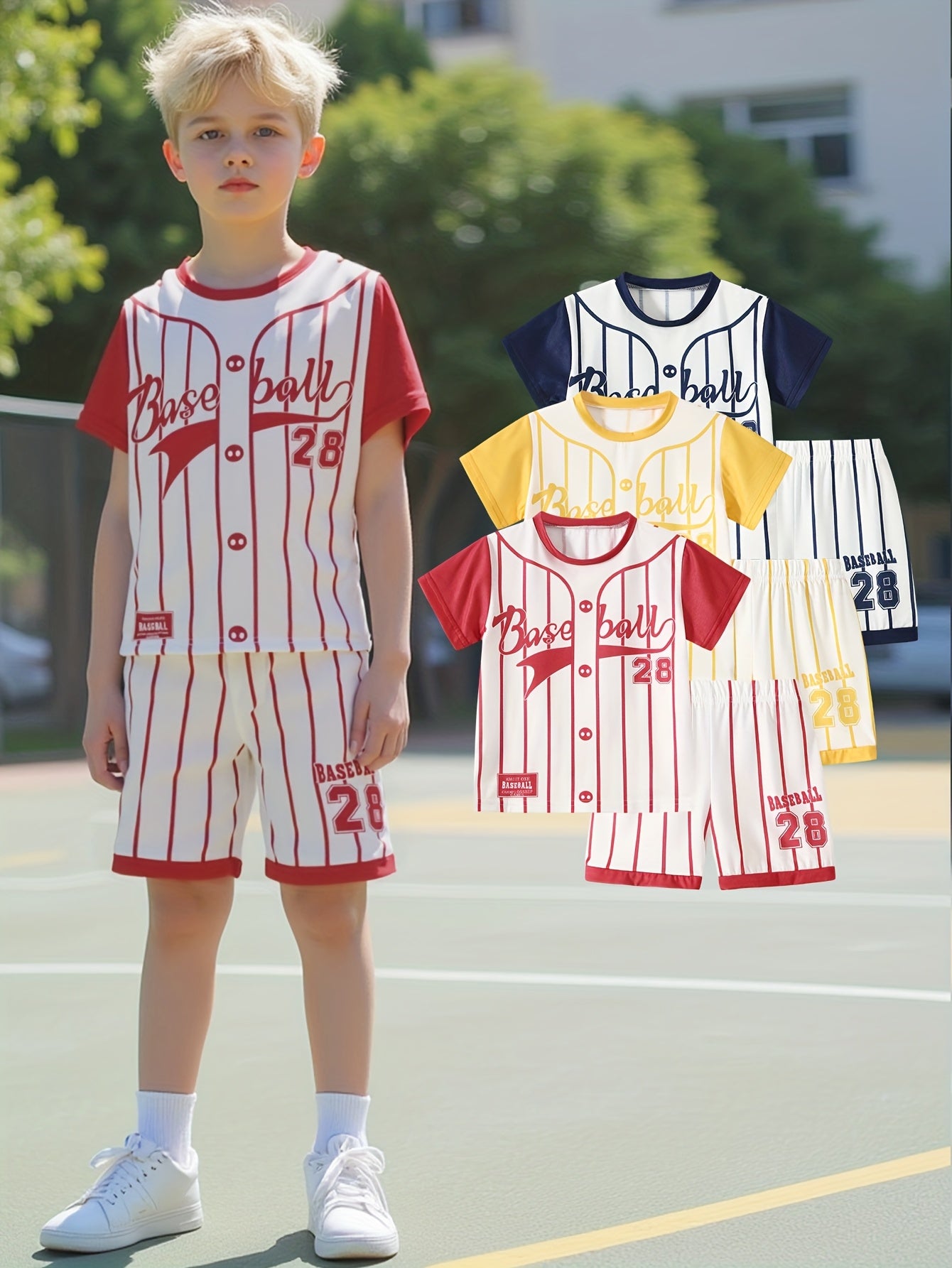 6pcs Boys' Summer Short-Sleeved Set for 4-Year-Olds, New Style for 8-Year-Olds. Includes Shorts And T-Shirts. Breathable, Comfortable, Sporty And Casual. Suitable for Outdoor Activities. Trendy Boys' Wear