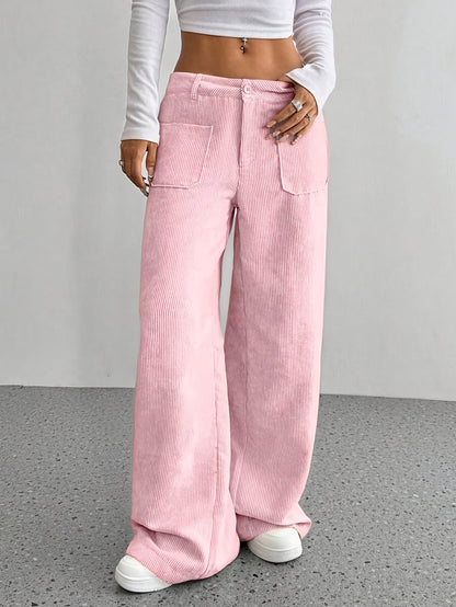 2025 New Explosive Product Chic Straight Pants with Pockets in Solid Color - Casual And Comfortable, Women'S Machine Washable