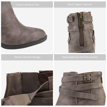 Women's Chunky High Heel Ankle Boots, Close Toe Fall Heeled Booties Shoes