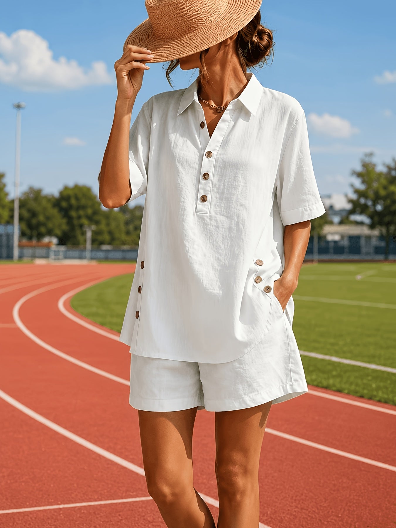2pcs Spring/Summer 2026 New Women'S Short-Sleeved Shirt And Loose Trousers Two-Piece Set Runs Small