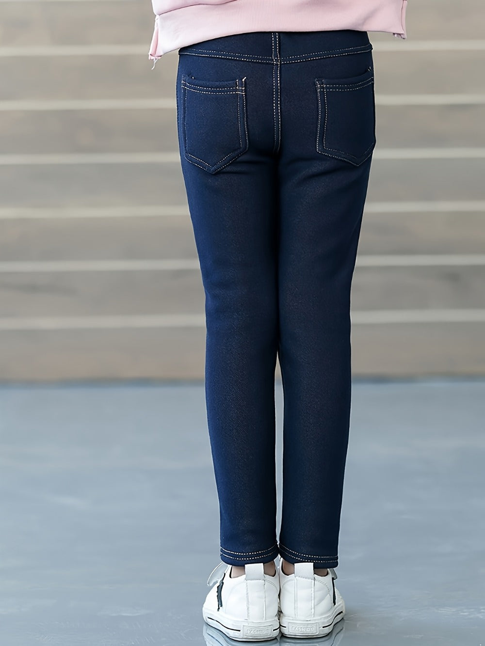 Girls' Insulated Faux Denim Pants - Belted Fall and Winter Style