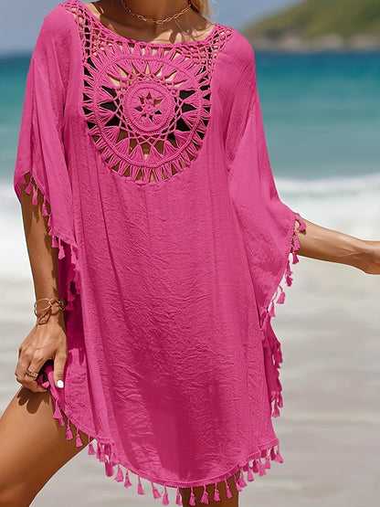 Lace Crochet V-Neck Dress Designed As a Cover-Up for Women'S Swimwear, Perfect for The Beach